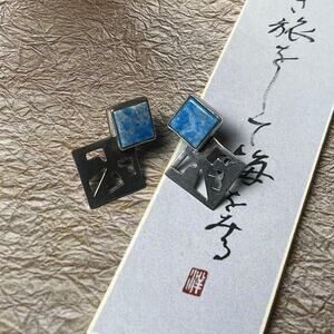 Vintage Artisan 925 Sterling Silver Mexico Blue Stone Earrings - stamped 925MEX